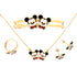 The Little Baby Mouse Jewelry Set for Girls is a charming ensemble that includes 10k gold-filled items: a necklace, cuff bracelet, stud earrings, and a ring. Each piece features cartoon mouse faces with black ears and red bows, making it safe for all skin types while adding a touch of playful whimsy to the wearer.